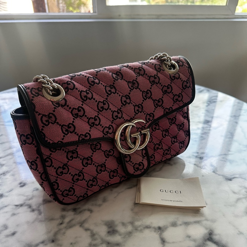 Gucci Monogram Multicolor Matelassé Diagonal Small GG Marmont Shoulder